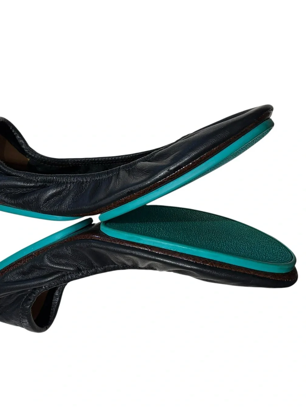Tieks Black Leather Ballet Flats with Teal Trim Size 9 - Picture 4 of 7